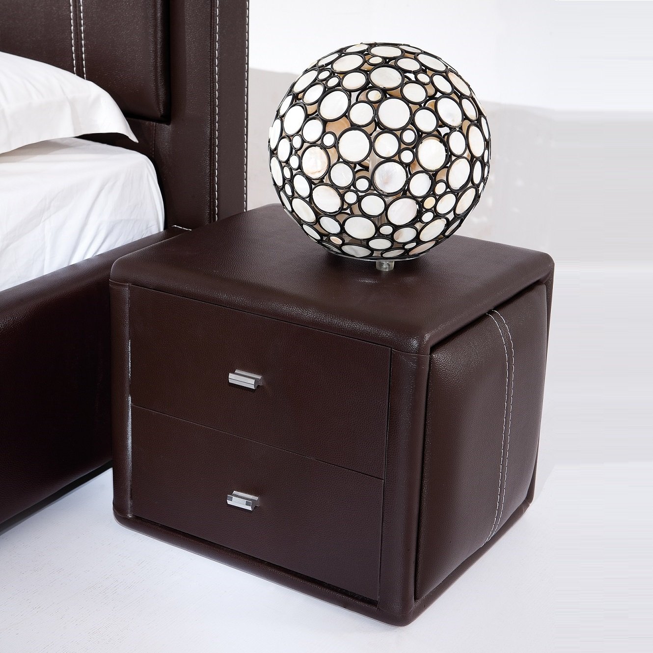 Victoria Contemporary 2 Drawer Brown Faux Leather Bedside Drawer